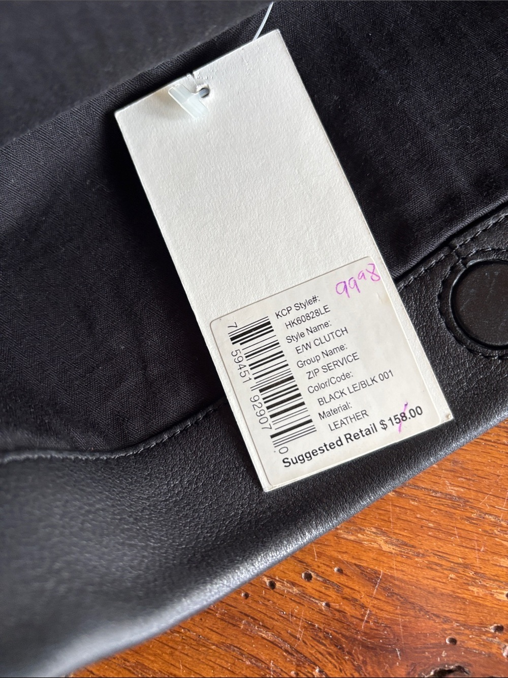 Kenneth Cole New York E/W Clutch Bag Black Tumbled Soft Leather Foldover Purse - Picture 7 of 14